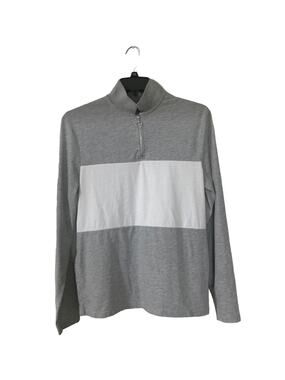 ASOS Mens Colorblock Quarter Zip Pullover Medium Gray White Mock Neck
